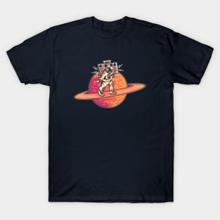 Funky Retro Astronaut with a Boombox T-Shirt